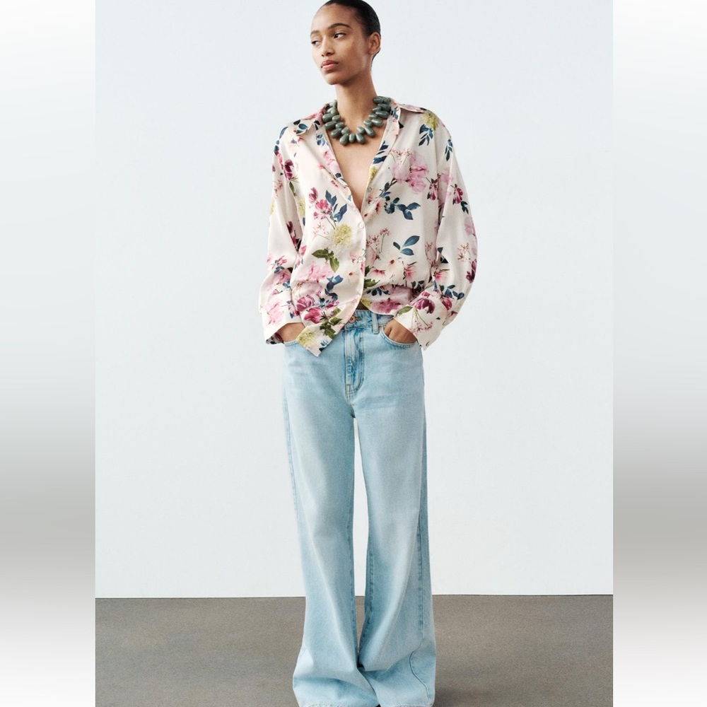 Zara Floral Print Blouse - Cream and Pink